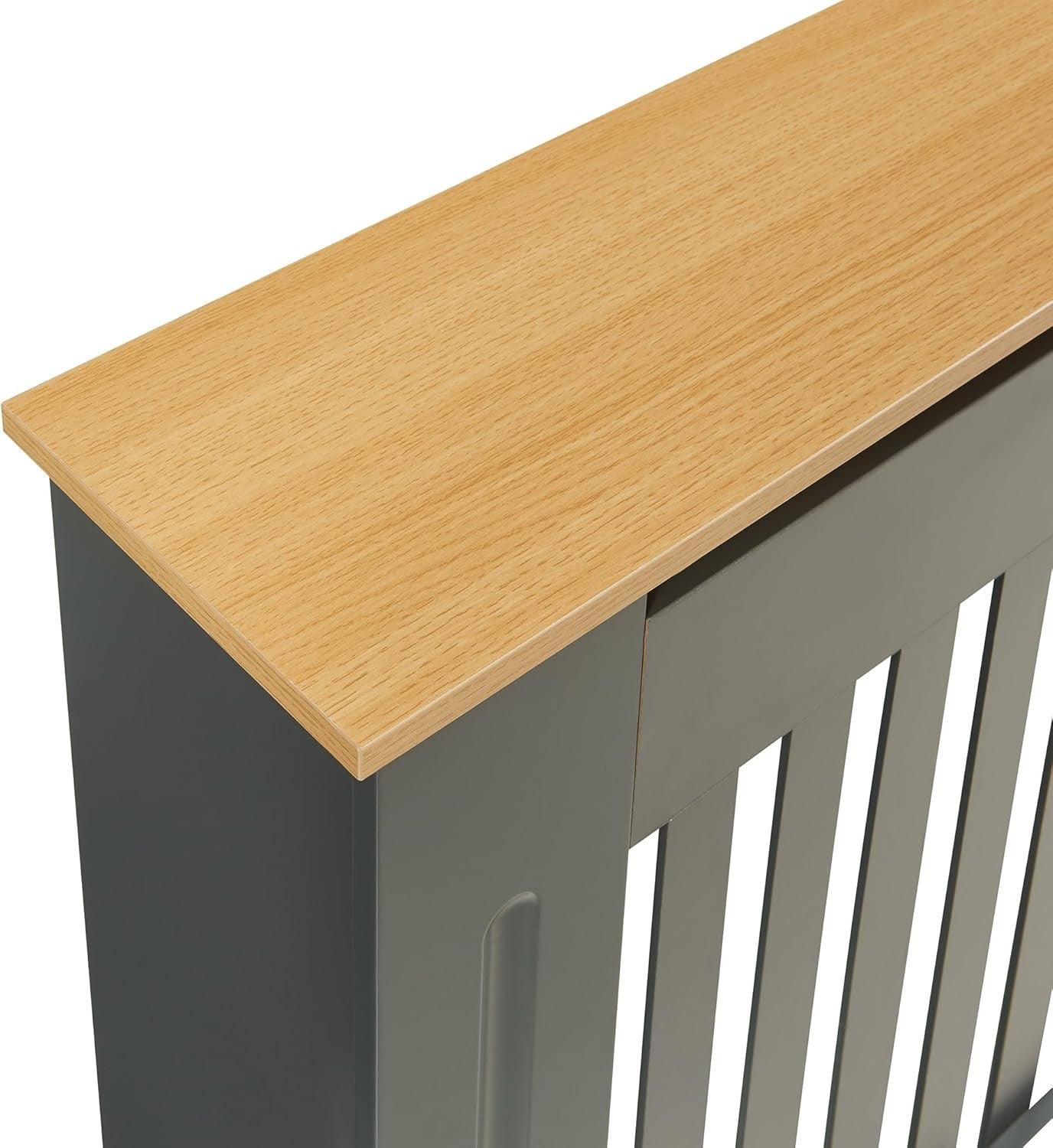 Modern Grey Radiator Cover Medium Slatted Wood Cabinet 112cm Stylish Shelf