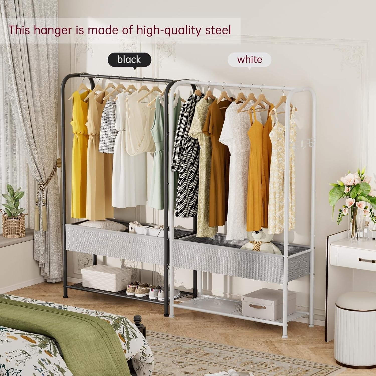 White Clothes Rail with Mesh Shelf – Heavy Duty 81×30×183cm