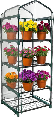 4 Tier Mini Greenhouse Clear PVC Cover | Metal Frame Plant Growhouse for Flowers