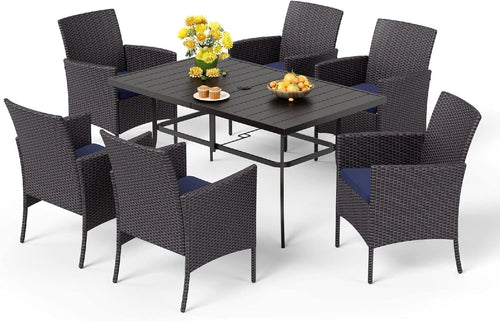 7pc Rattan Patio Dining Set Outdoor Table Chairs Cushions Garden Set