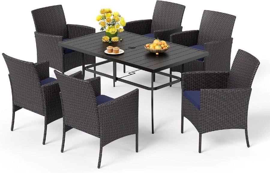 7pc Rattan Patio Dining Set Outdoor Table Chairs Cushions Garden Set