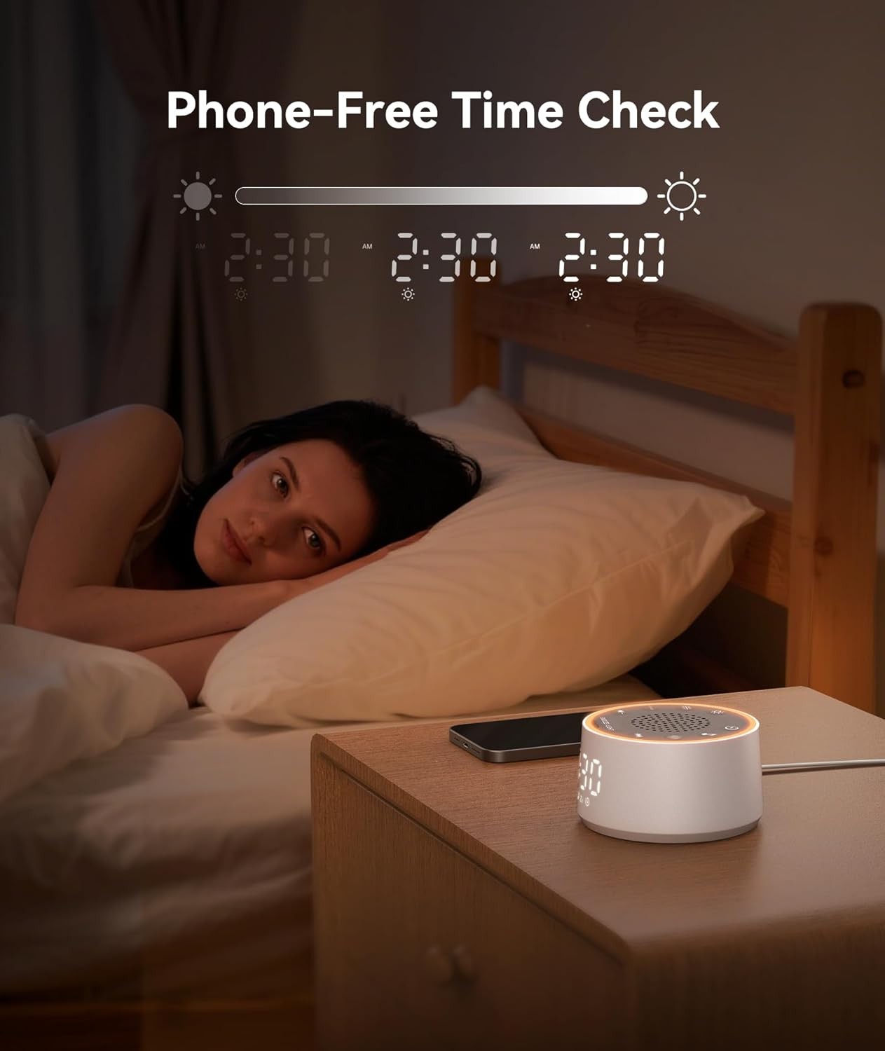 White Noise Machine Alarm Clock Night Light Baby Adult Sleep Aid