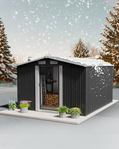 Lockable 8x8 FT Metal Garden Shed with Base Outdoor Storage House