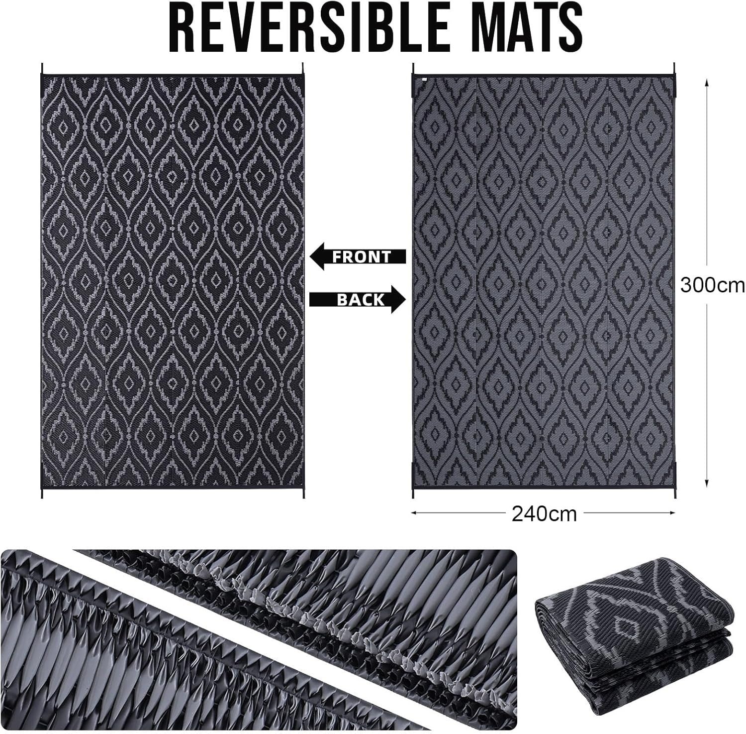 Extra Large Reversible Outdoor Rug 240x300cm Waterproof UV Patio Garden Mat
