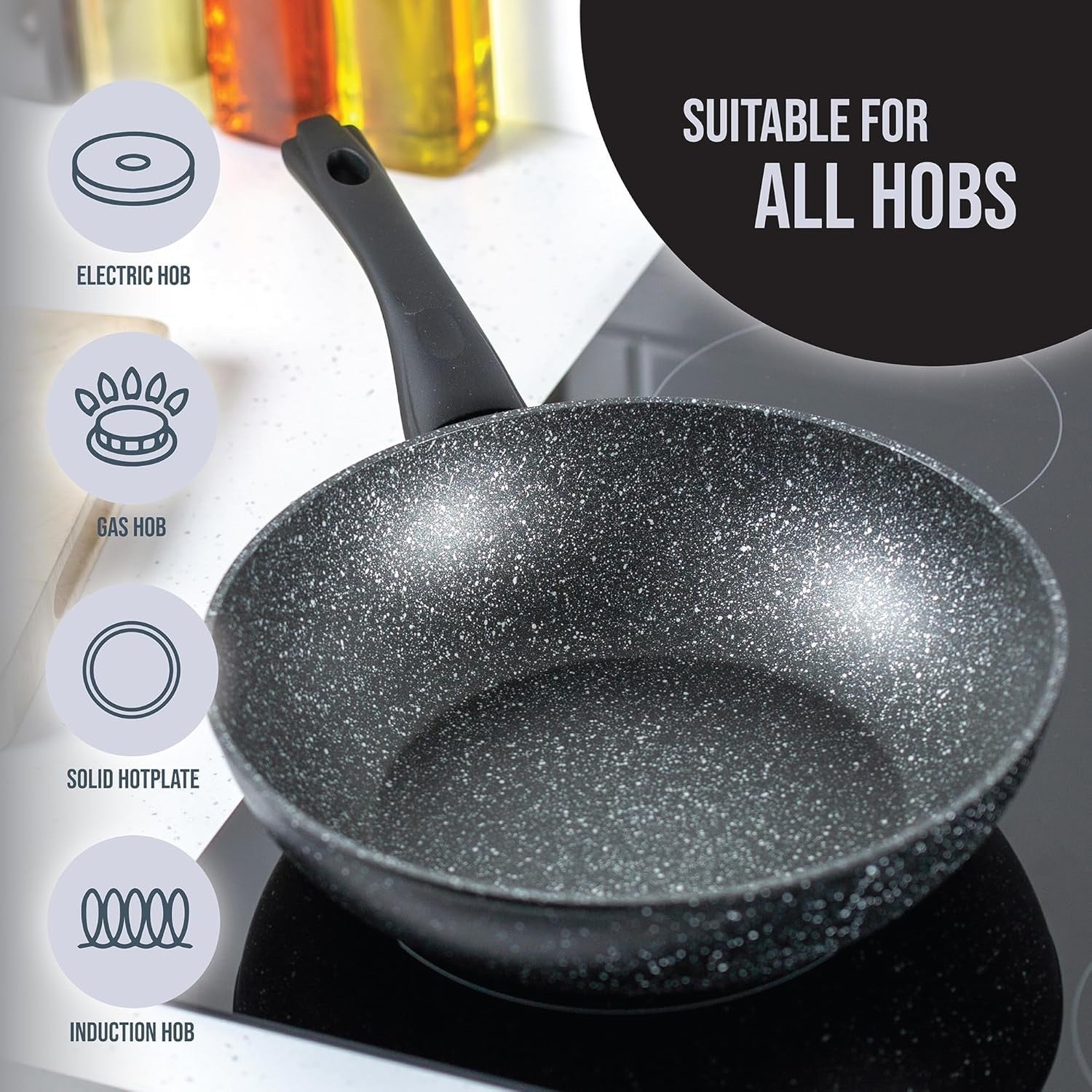 28cm Non Stick Black Marble Effect Induction Wok Pan with Cool Touch Handle