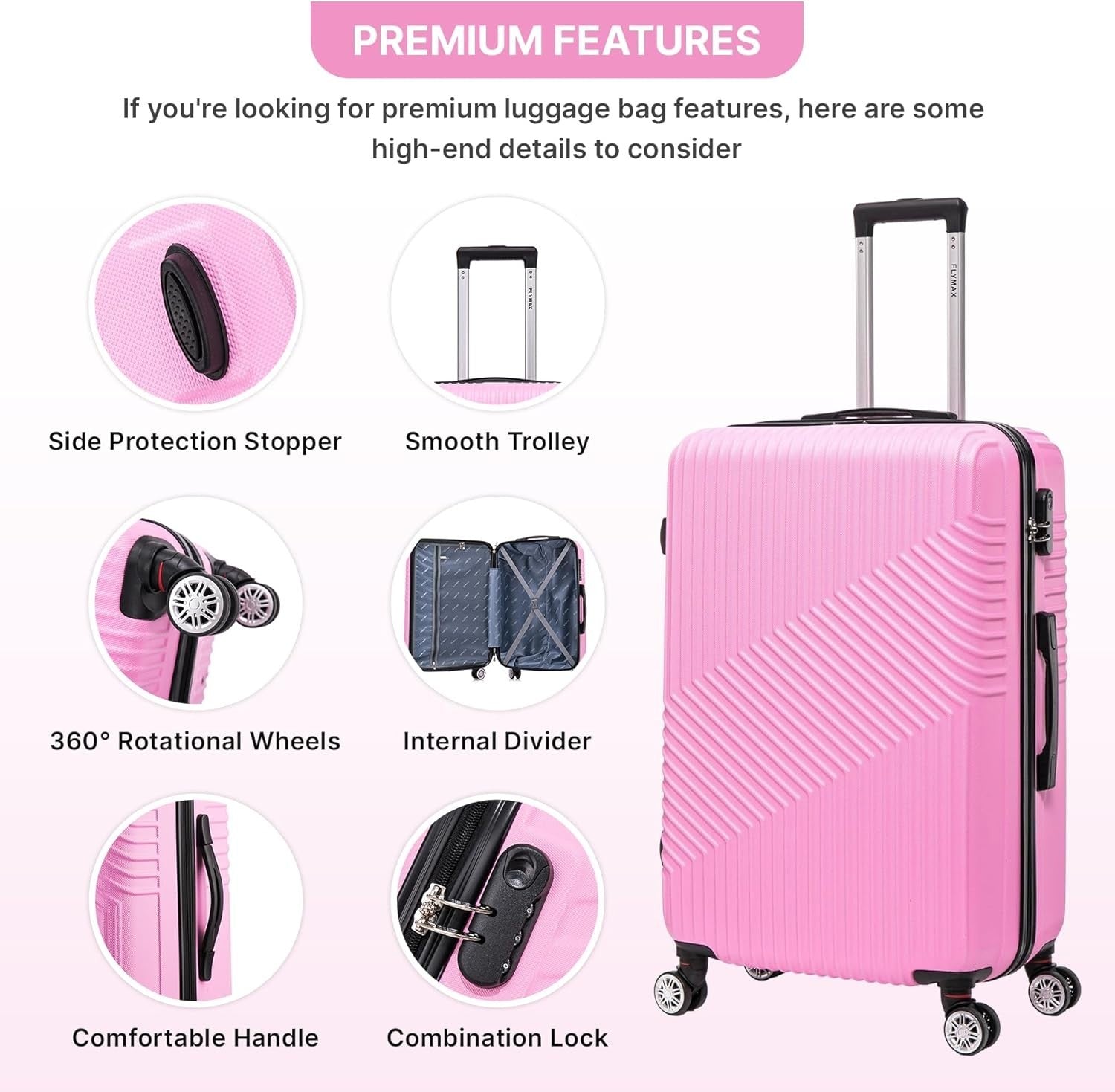 29'' Large Check In Suitcase Hard Shell Lightweight 4 Spinner Wheels Lock Pink