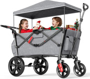 Stroller Wagon for 2 Kids with Seats & Canopy – Push Pull Cart w/ Harnesses