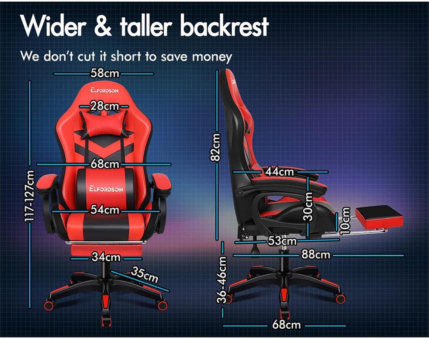 Gaming Chair Red PC Computer Racing Seat LED RGB Light $180$kg Recliner Massage