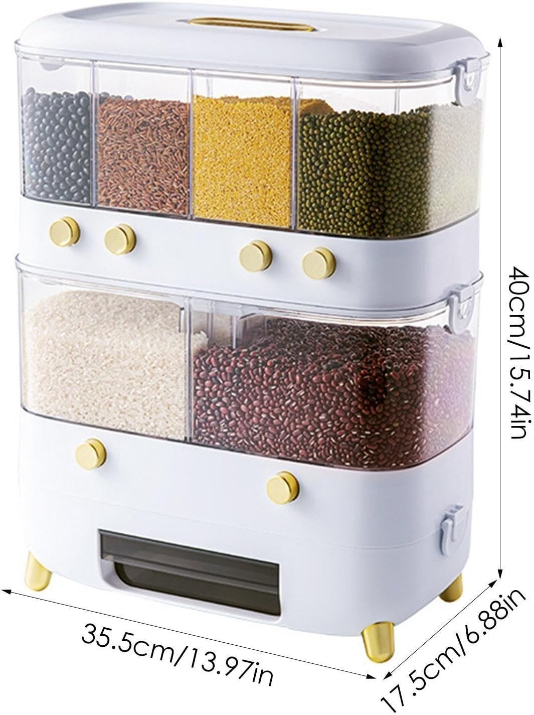 6 Grid Rice Dispenser Airtight Grain Storage Bin