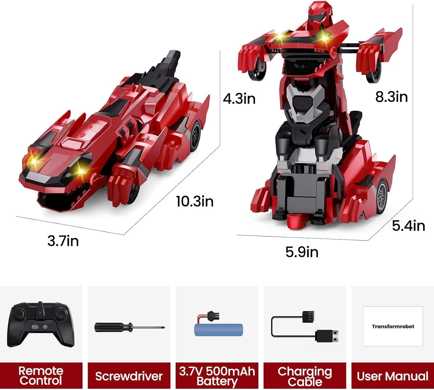 2-in-1 Dinosaur RC Car Robot Transform 360° Spin LED Remote Toy for Kids