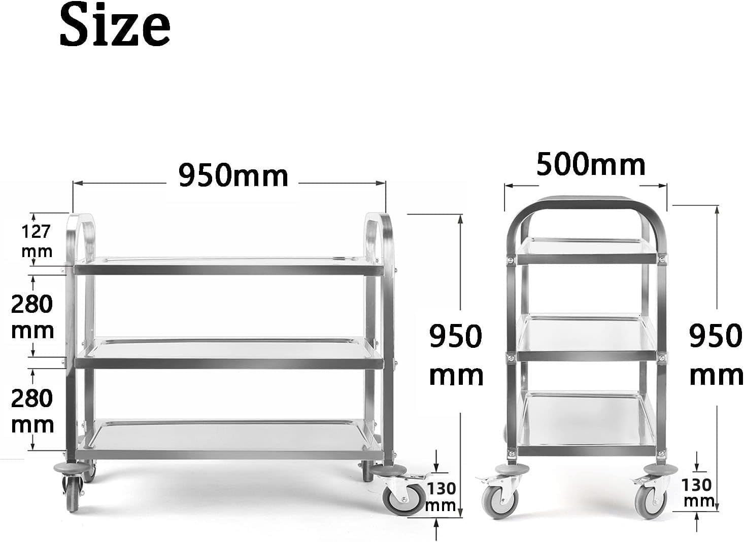 Large 3 Tier Stainless Steel Catering Trolley 200KG