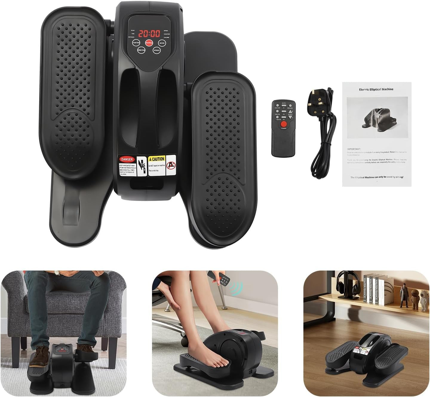 Under Desk Electric Elliptical Pedal Exerciser Quiet Remote Seated Trainer
