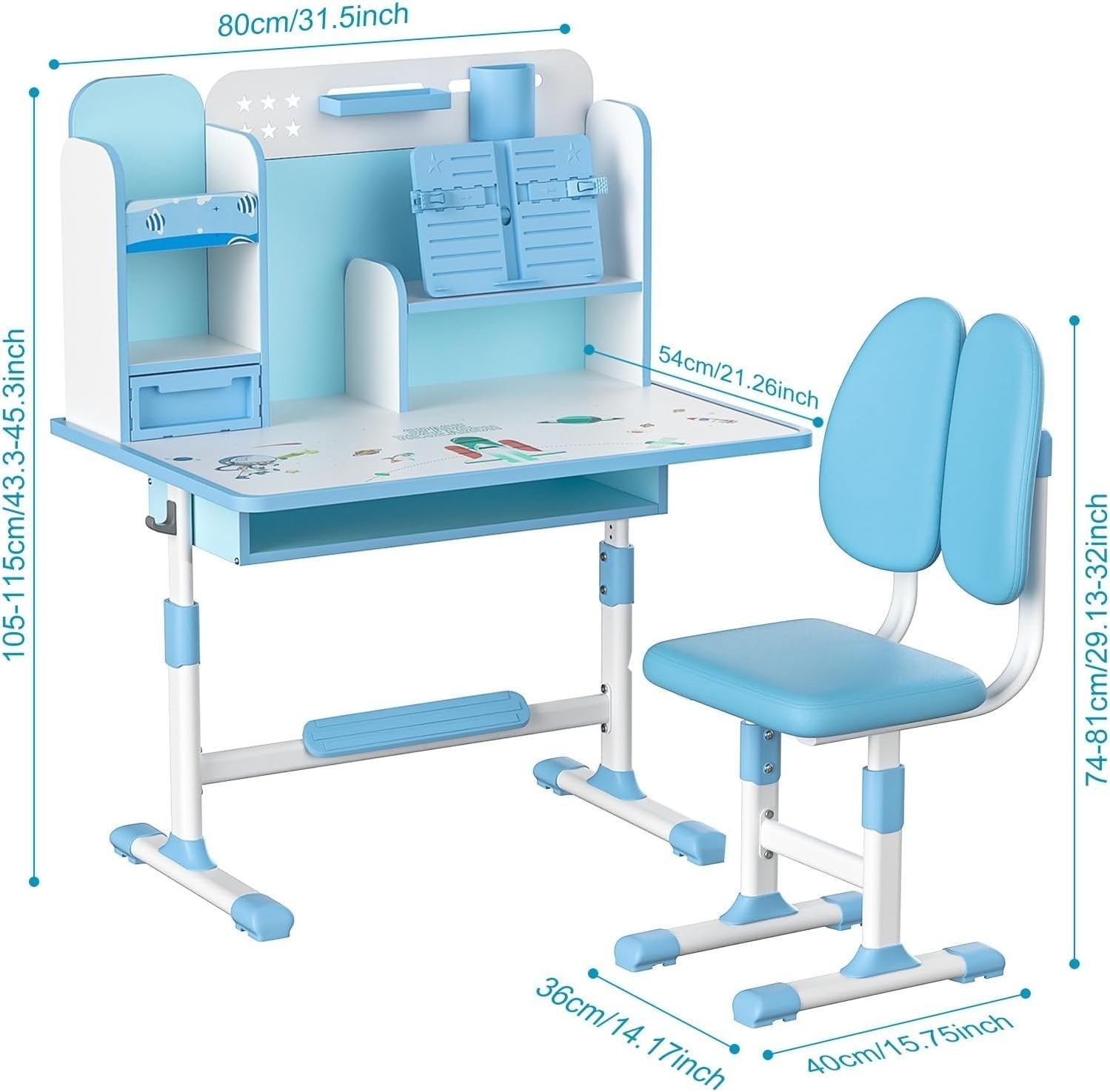 Adjustable Kids Desk & Chair Set w/ Storage, Ergonomic Back Support