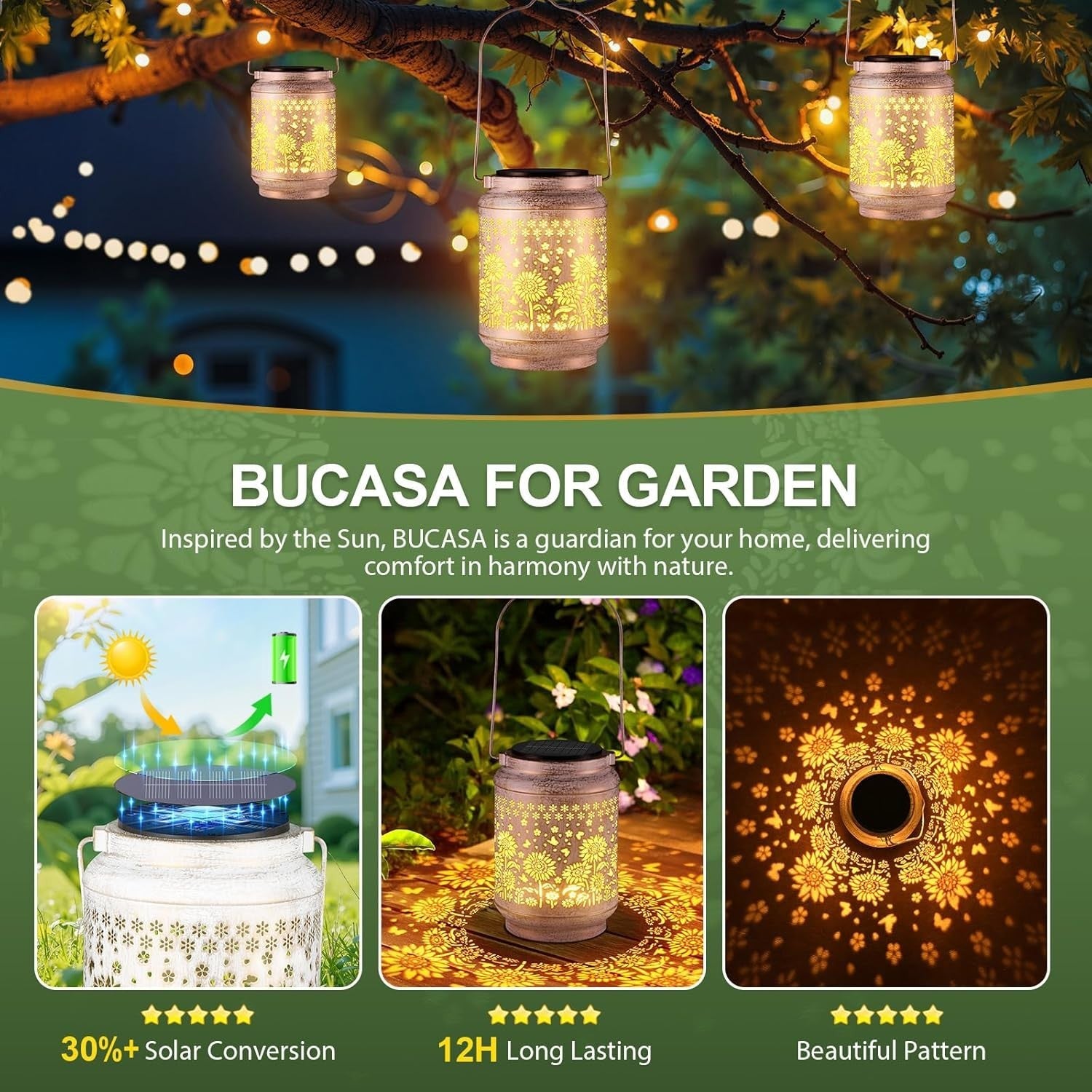 2 Pack Solar Sunflower Lanterns Outdoor Garden Lights • Waterproof Hanging Decor