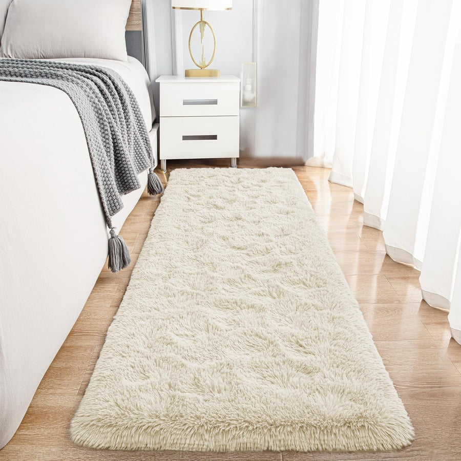 Cream Hallway Runner Rug 80x300cm Fluffy Thick Pile Non Slip Long Shaggy Carpet