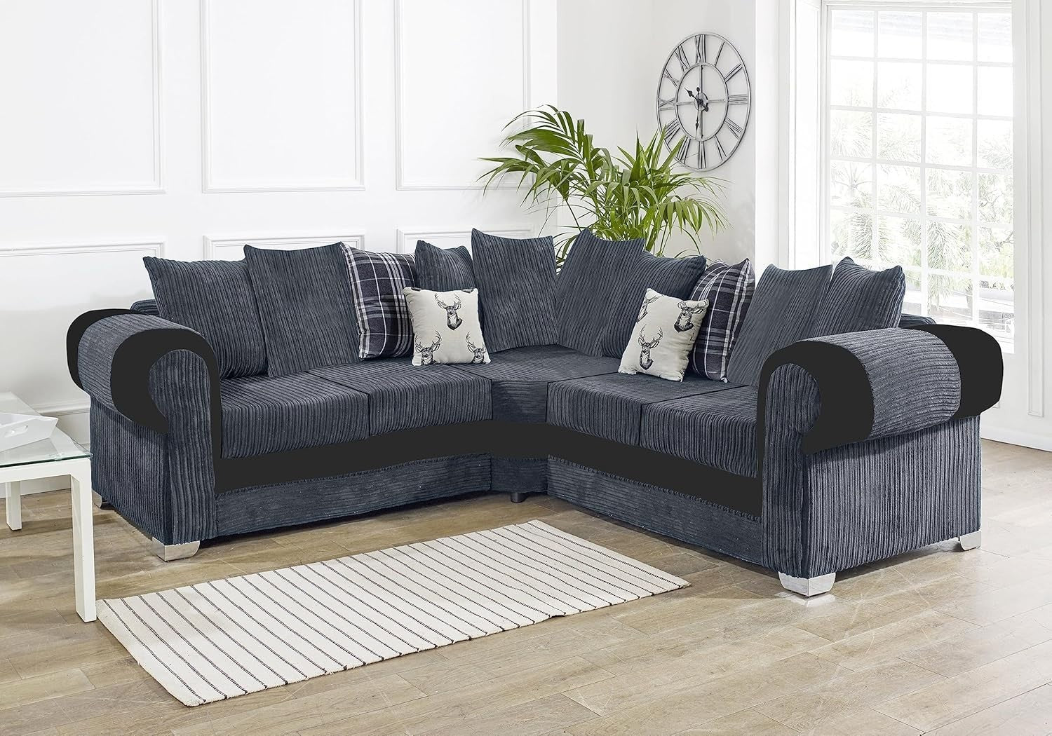 Grey Jumbo Cord L-Shape Corner Sofa 5 Seater – Plush Foam Cushions, Durable