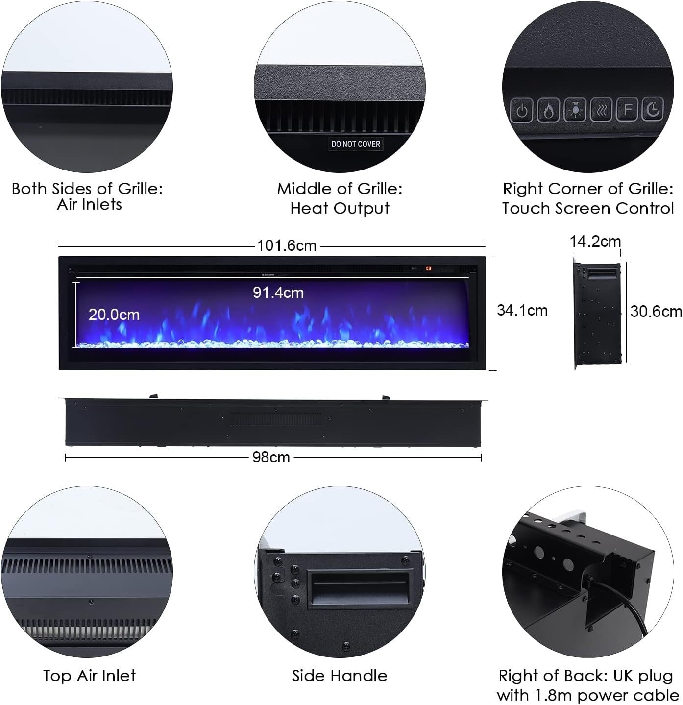 40" Electric Wall Fireplace 3-in-1 LED Flame Effect Remote Control Heater