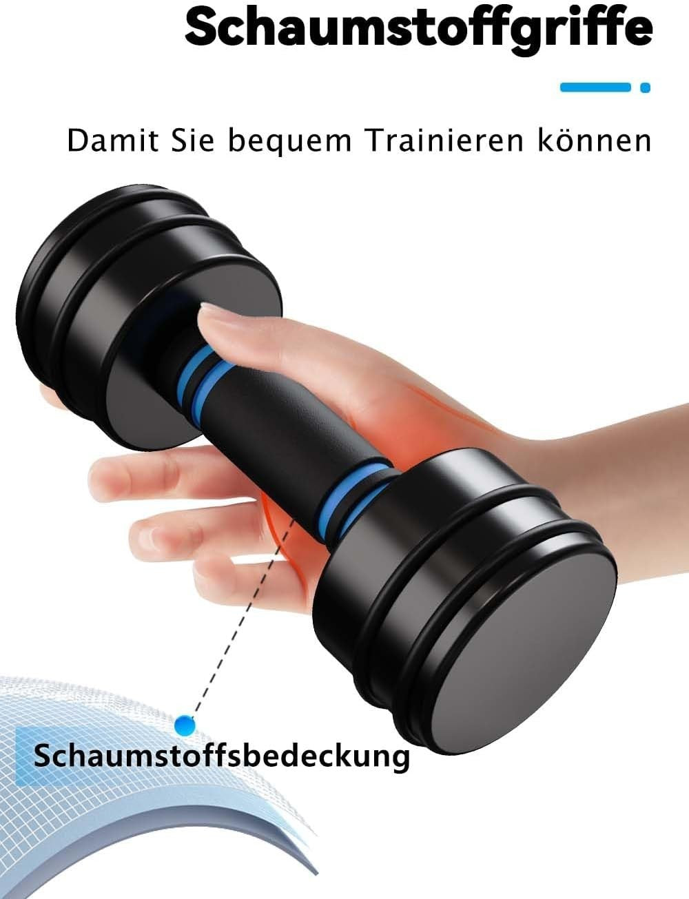 Slim Steel Adjustable Dumbbells 10KG Pair Space-Saving Foam Grip
