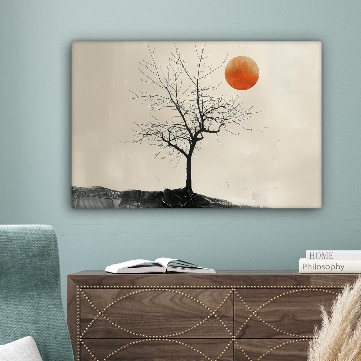 Tree Moon Canvas Wall Art 60x40cm Framed Modern Nature