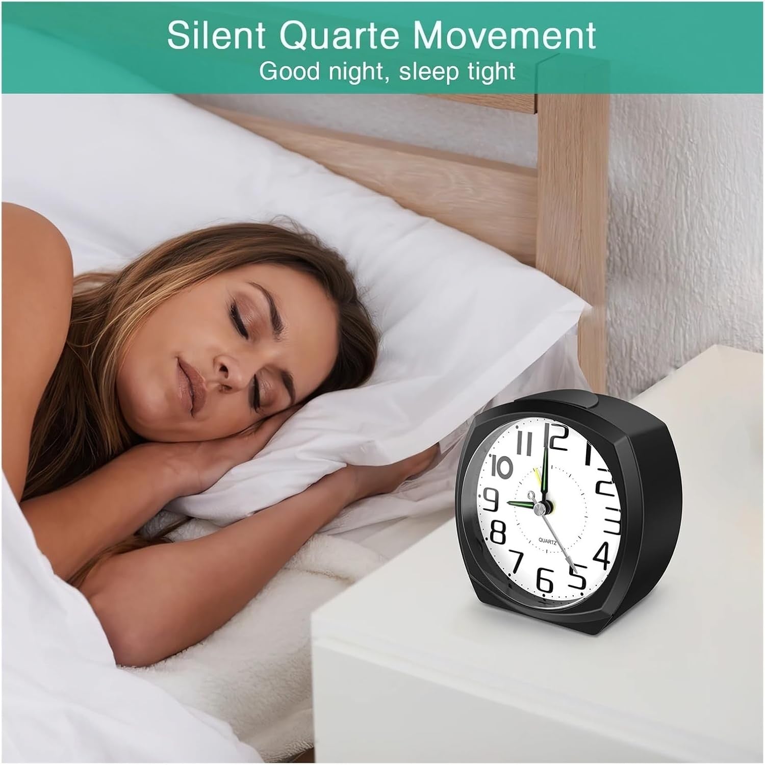 Silent Analog Alarm Clock Non-Ticking Luminous Bedside Clock Heavy Sleepers