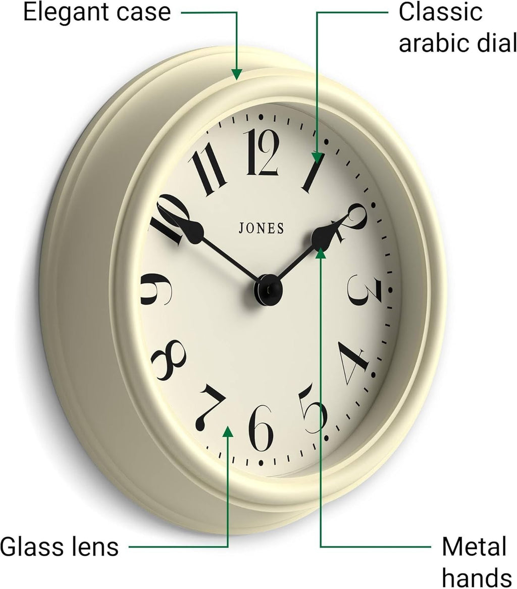 23cm Cream Wall Clock Modern Classic Design | Quiet Quartz | Kitchen Bedroom Off