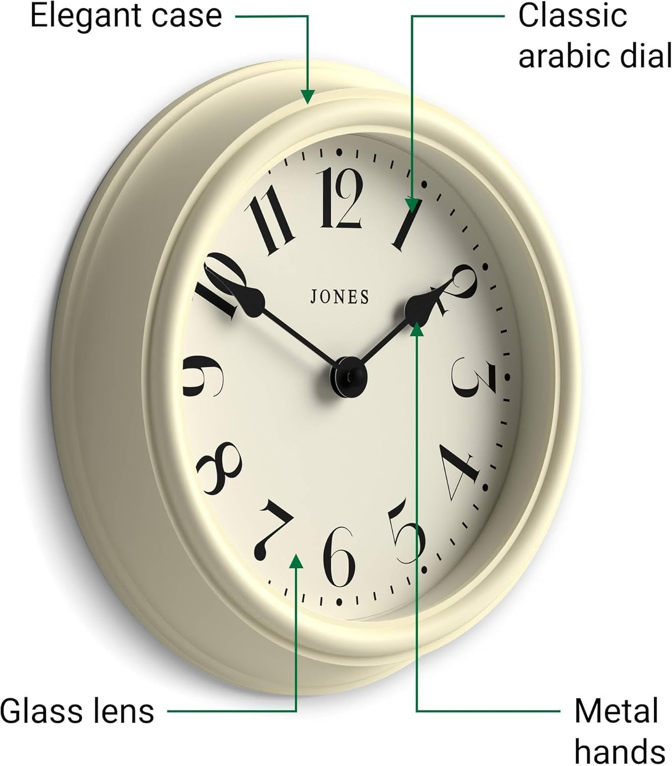 23cm Cream Wall Clock Modern Classic Design | Quiet Quartz | Kitchen Bedroom Off