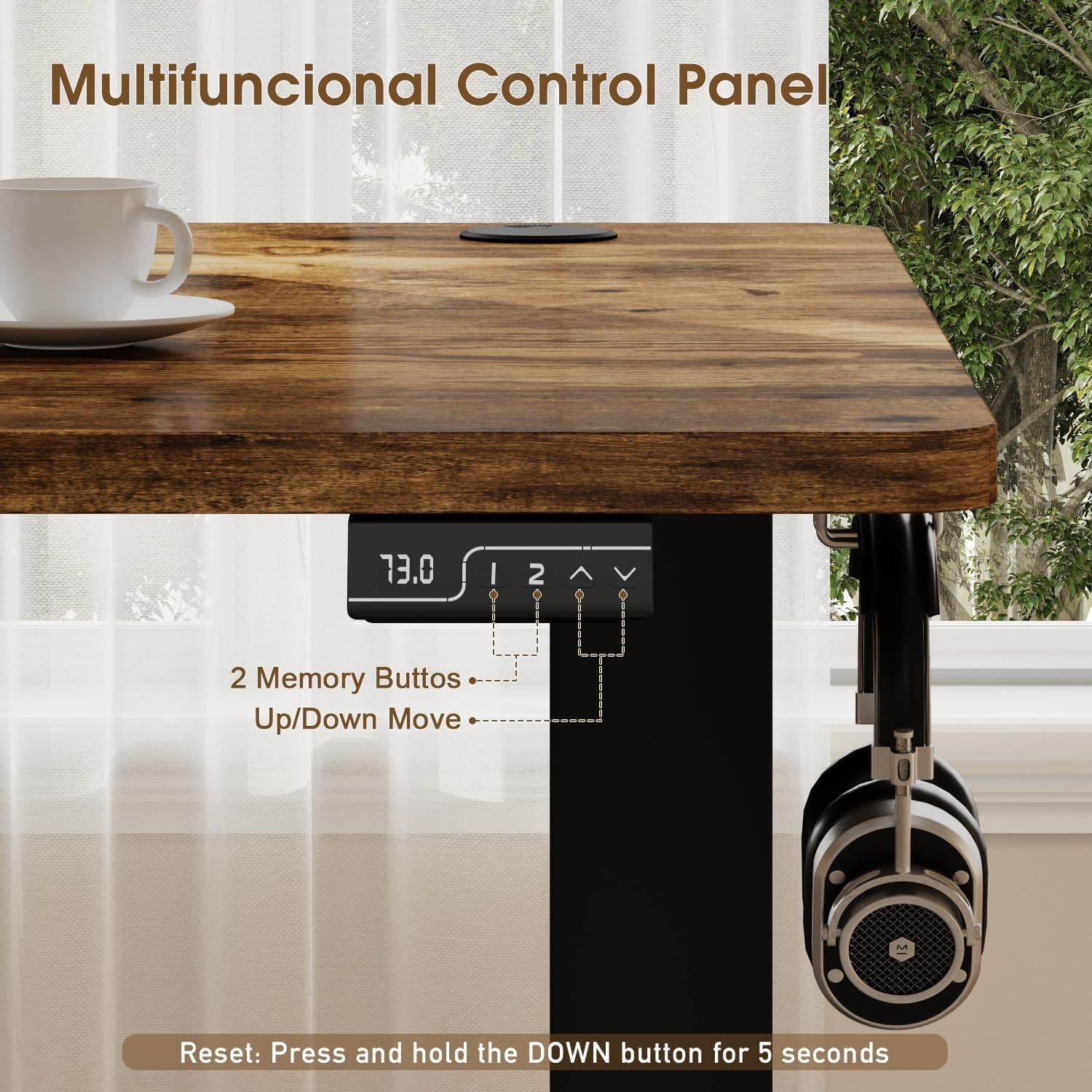 Rustic Brown Electric Standing Desk 100x60cm Adjustable Home Office Table