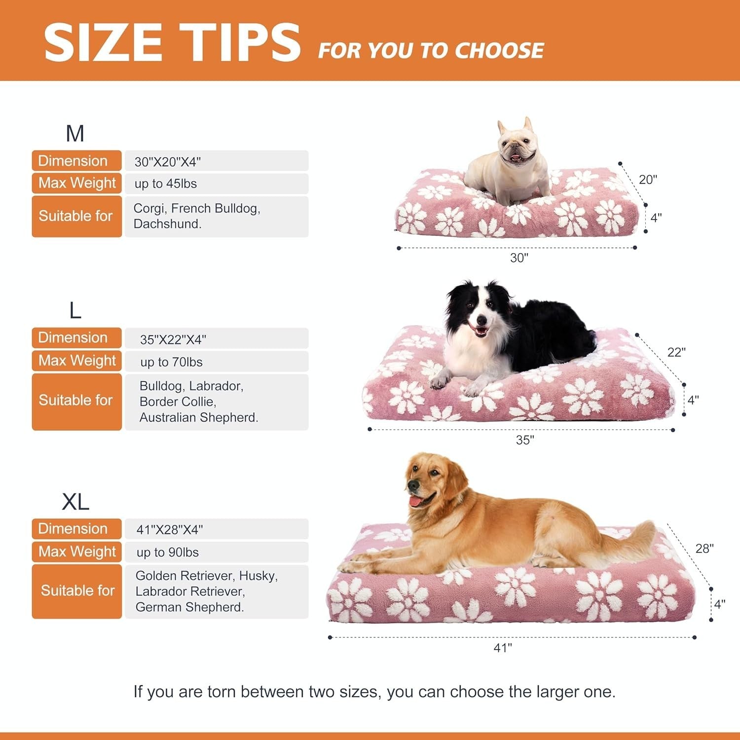Large Dog Bed 89x56cm Washable Crate Mattress Pink