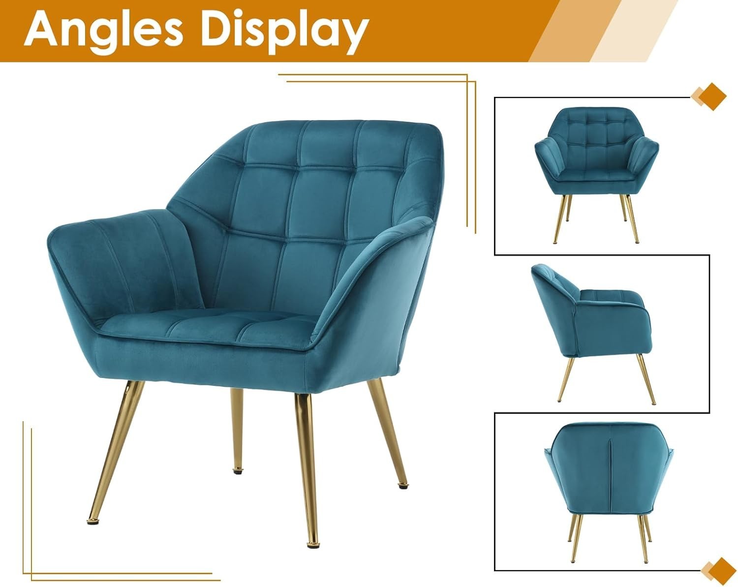Velvet Accent Armchairs Set of 2 Lounge Tub Chairs Modern Blue Metal Legs