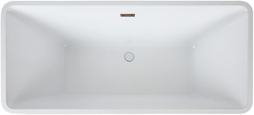 White Freestanding Double Ended Square Bath 1615x720mm Copper Overflow