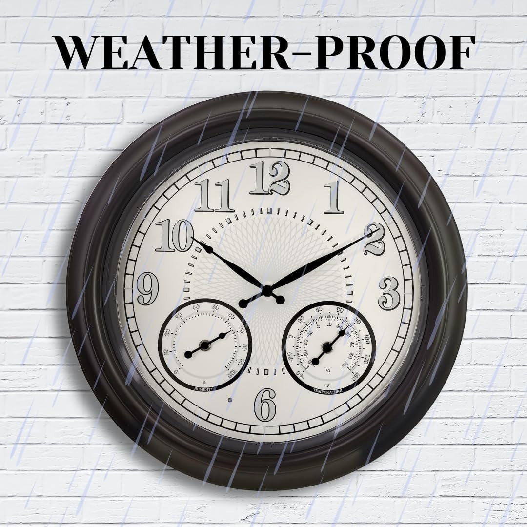 18" Outdoor Wall Clock LED Light Temp Humidity Sensor Waterproof Garden