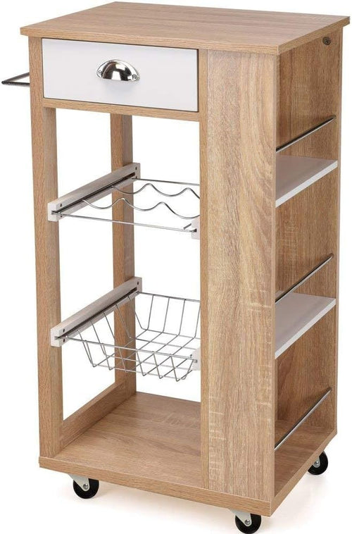Multicoloured Kitchen Cart with Drawer, Basket & Wheels | Compact Storage