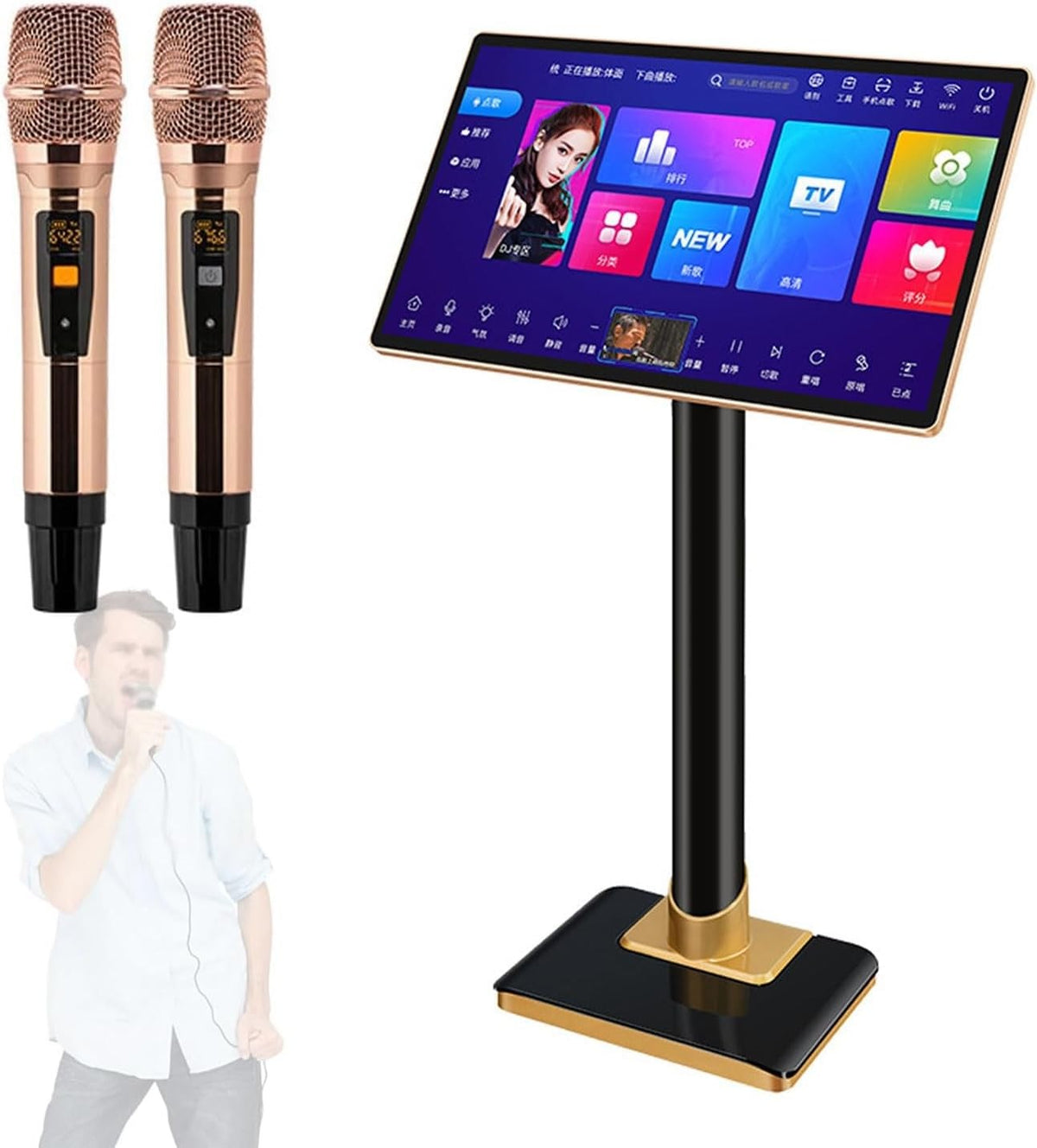 Professional Karaoke Machine 21.5" Touch Screen, 8T System, Wireless Mic