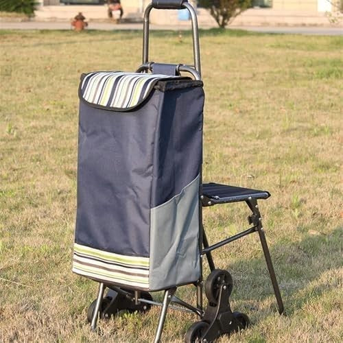 Foldable Stair Climber Trolley with Seat Heavy Duty Shopping & Laundry Cart