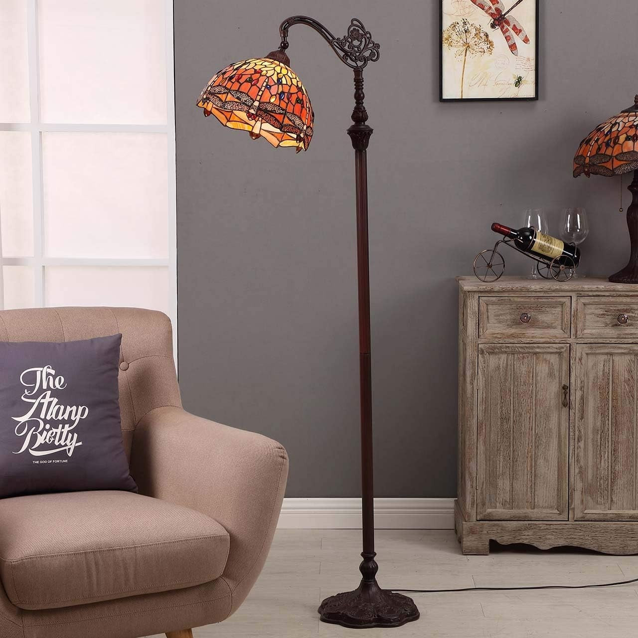 Tiffany Style Stained Glass Floor Lamp 62" Tall with Adjustable Shade