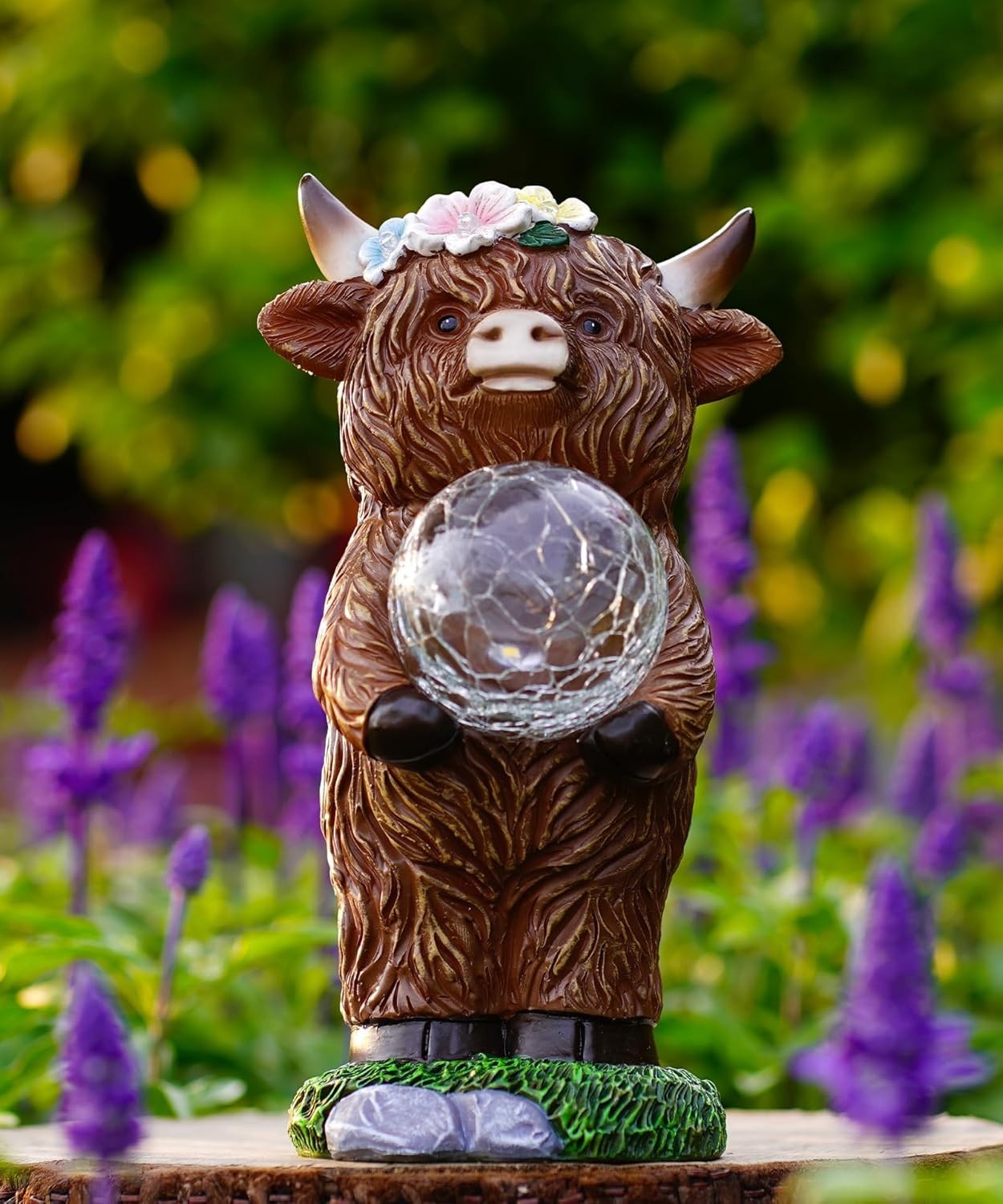 Solar Highland Cow Garden Ornament with Glowing Ball – Waterproof LED Lawn Decor