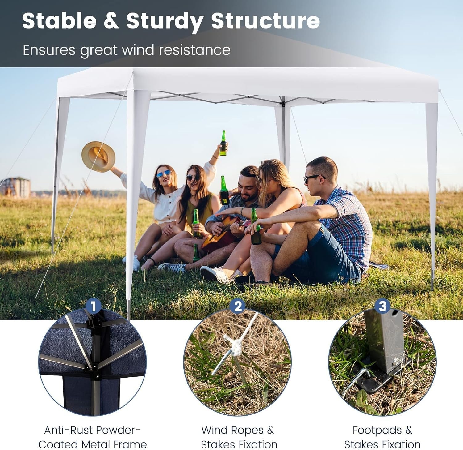 3x3m Pop Up Gazebo Adjustable Waterproof Outdoor Canopy w/ Bag White