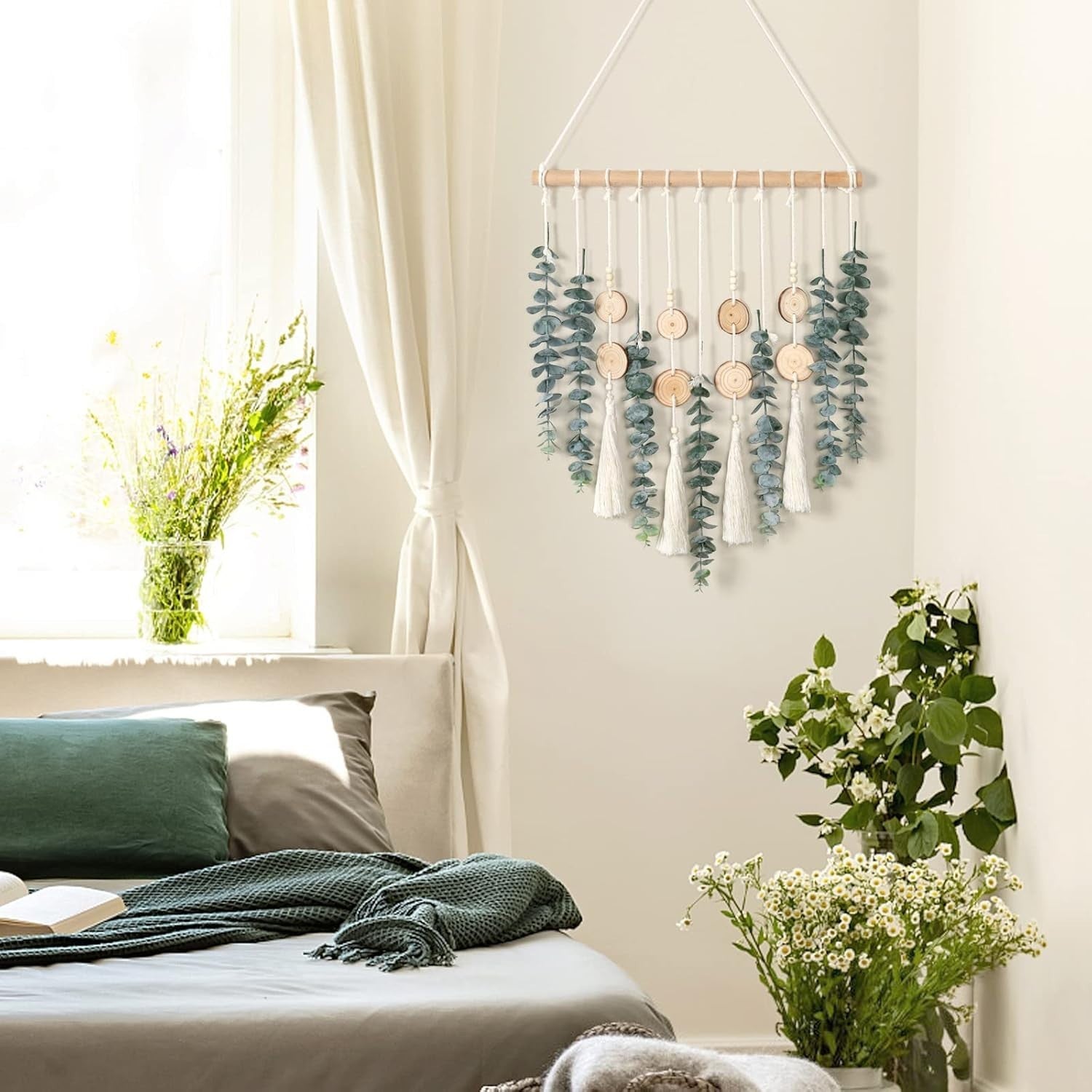 Artificial Eucalyptus Wall Hanging Boho Green-3 Home Decor