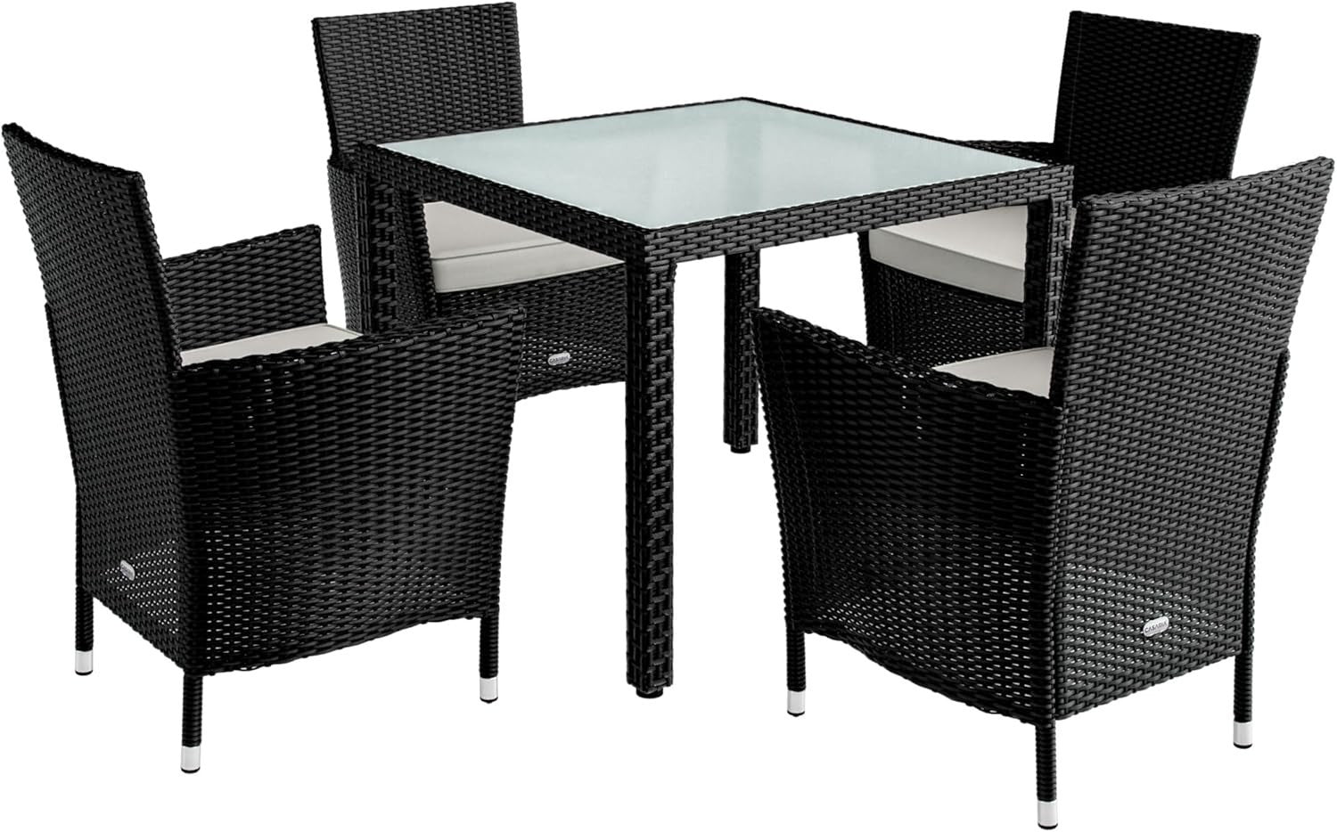 Outdoor Rattan Dining Set 4 Chairs Glass Table Cushions Garden Patio