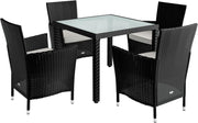 Outdoor Rattan Dining Set 4 Chairs Glass Table Cushions Garden Patio