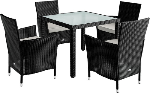 Outdoor Rattan Dining Set 4 Chairs Glass Table Cushions Garden Patio
