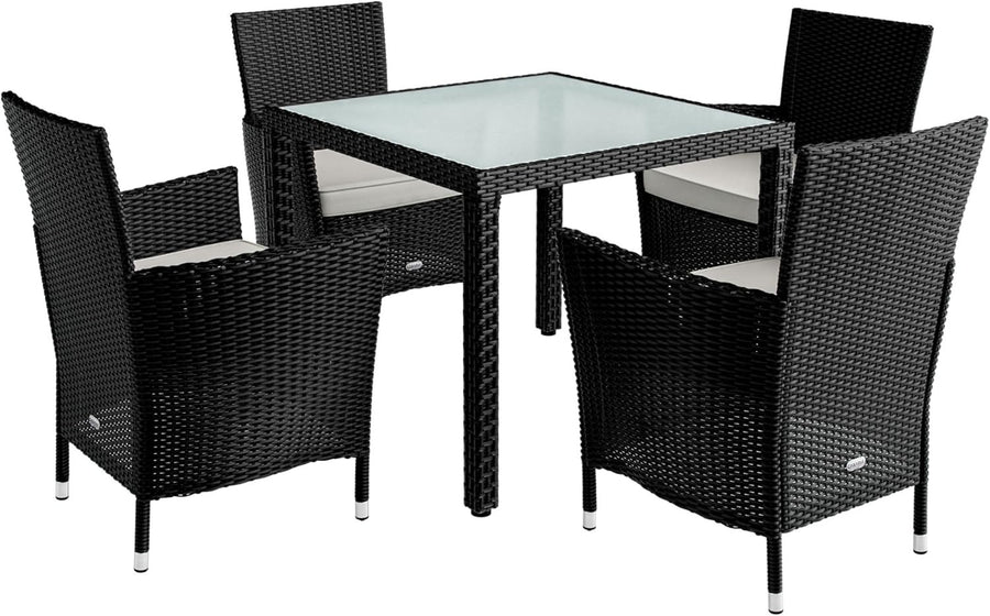 Outdoor Rattan Dining Set 4 Chairs Glass Table Cushions Garden Patio