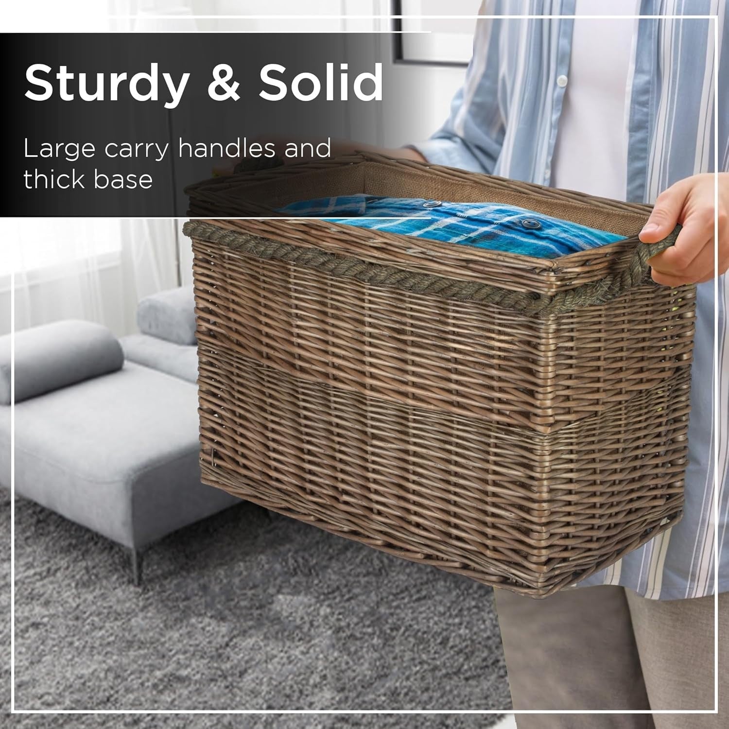 Wicker Log Basket with Rope Handles – Firewood Storage 38x50cm