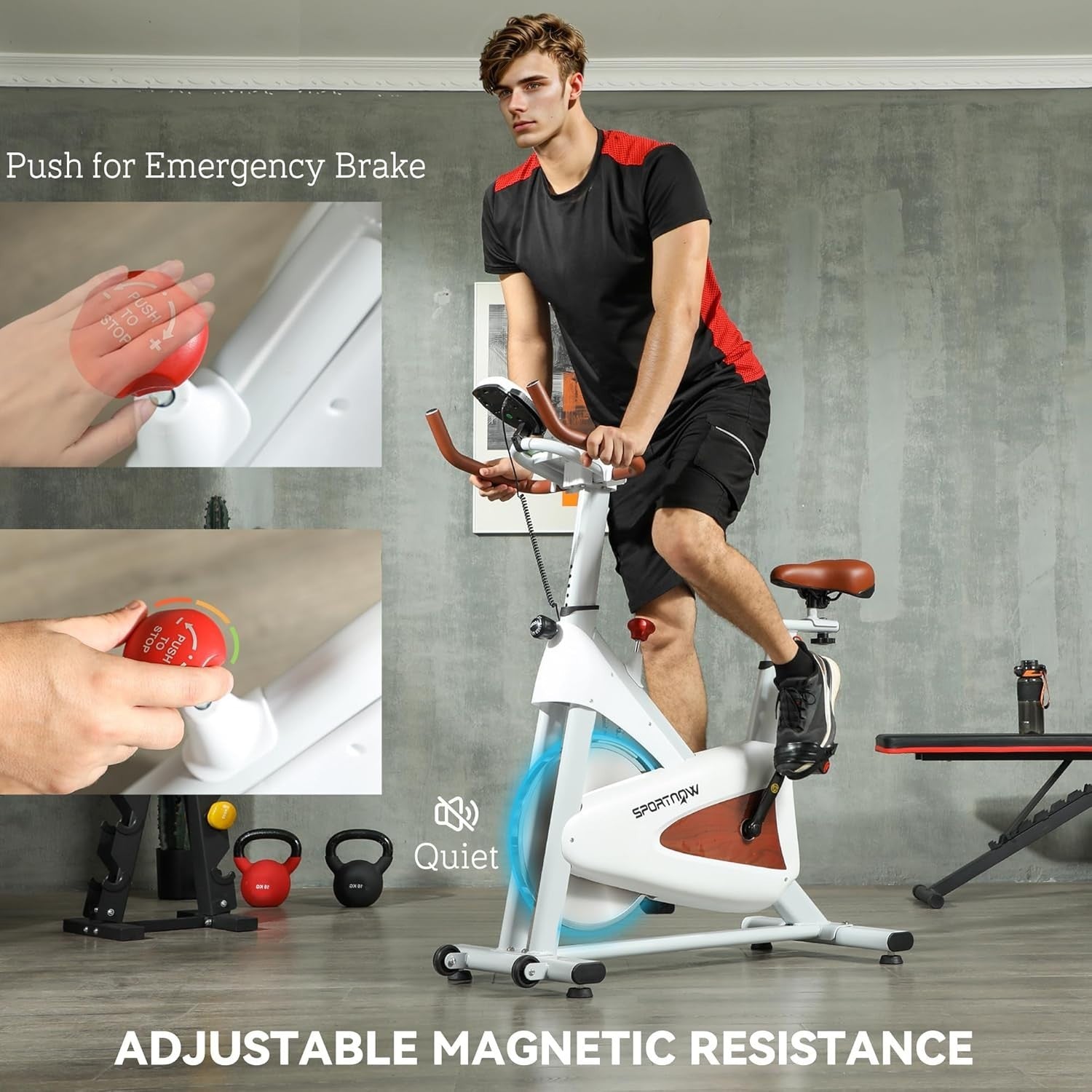 Quiet Magnetic Indoor Exercise Bike Belt Drive LCD Adjustable Seat White