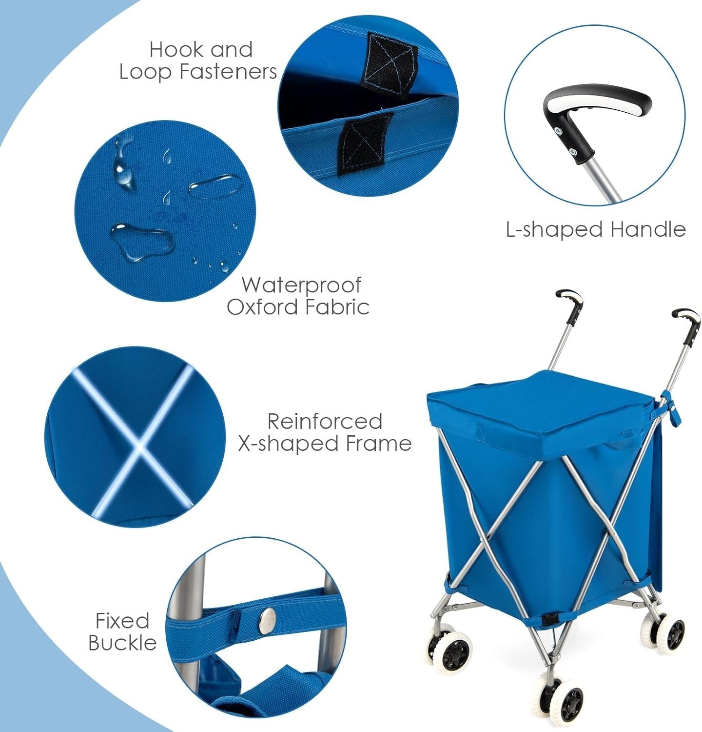 Large 90L Folding Shopping Trolley 8 Wheel Push Cart Waterproof Bag