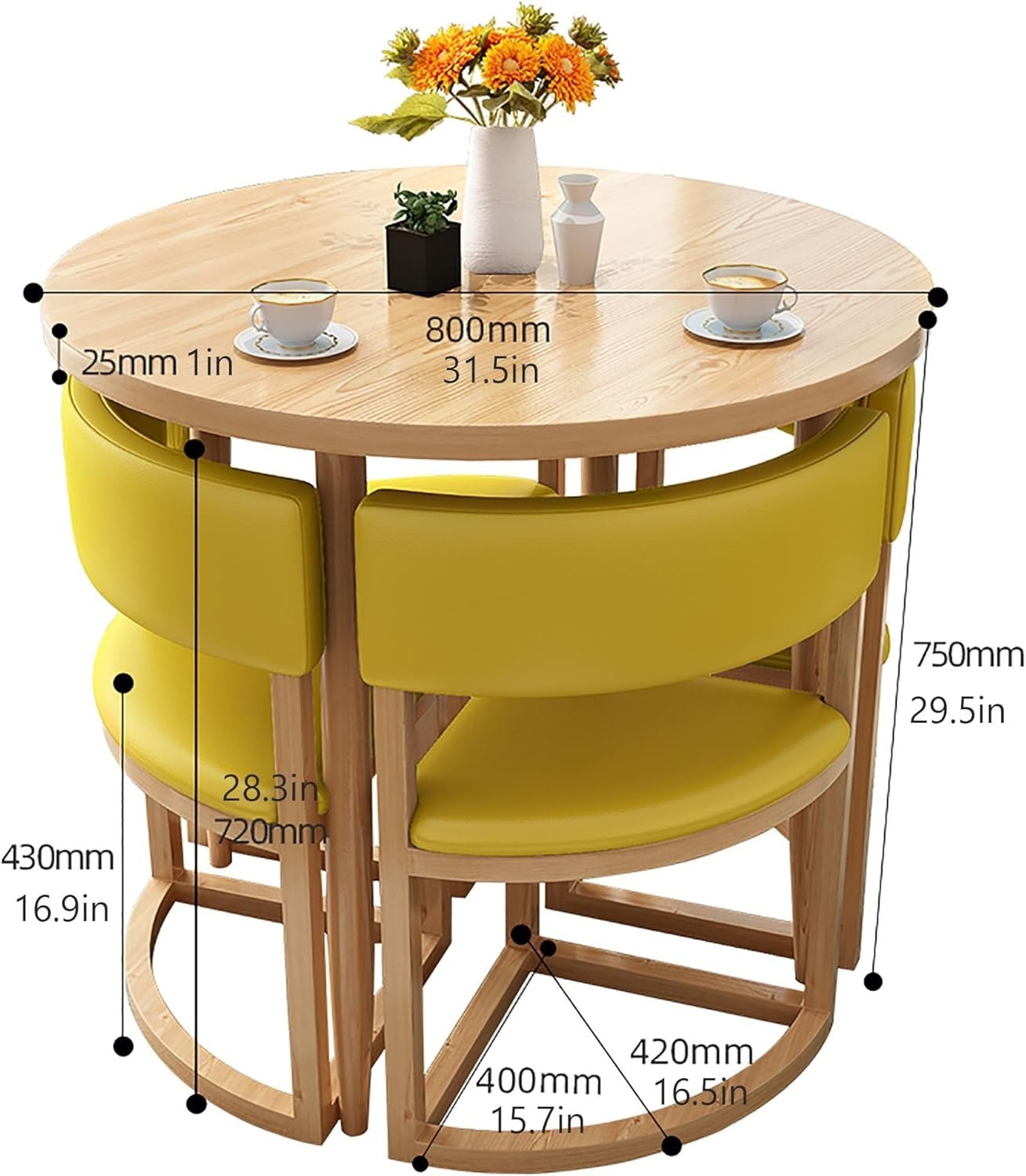 80cm Round Office Meeting Table Set – Compact Desk with 4 Padded Chairs