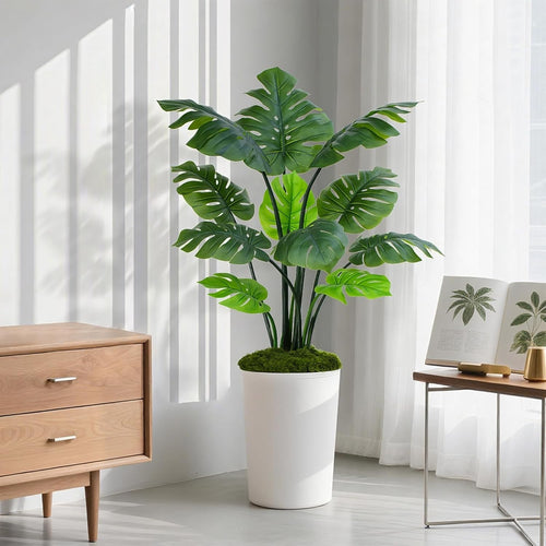 Monstera Deliciosa Plant 150cm Lifelike Indoor Potted Tropical Decor White Pot