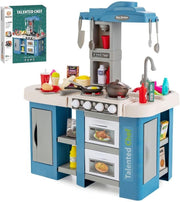 Kids Kitchen Playset w/ 67PCS Lights Sounds Steam Sink Blue Toy