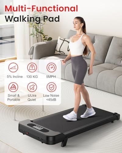 Compact Walking Pad Treadmill 1-8KM/H Portable Under Desk with Incline