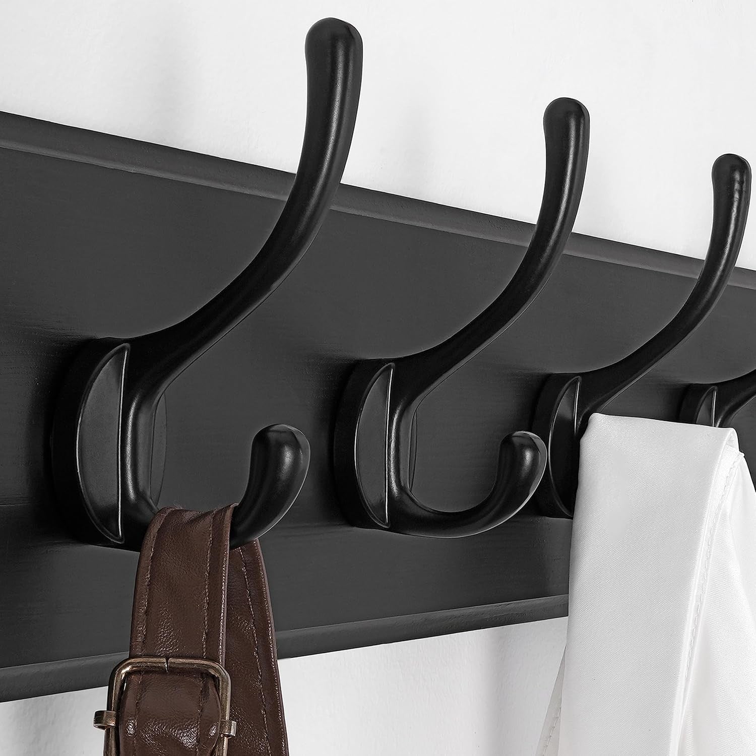 Black Solid Wood Wall Mounted Coat Rack with 10 Hooks | Modern Farmhouse